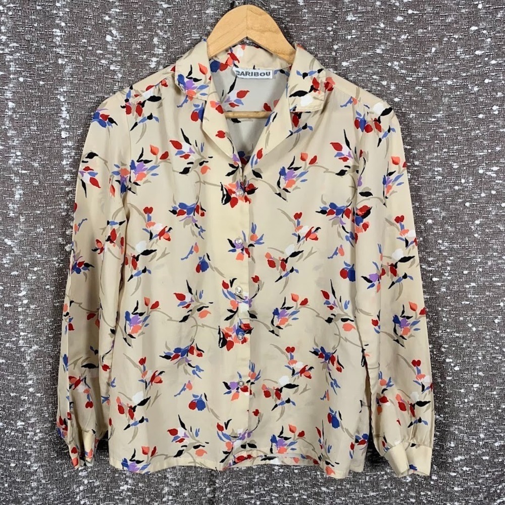Vintage Caribou Women's Button Up Floral Blouse Cottagecore Artsy